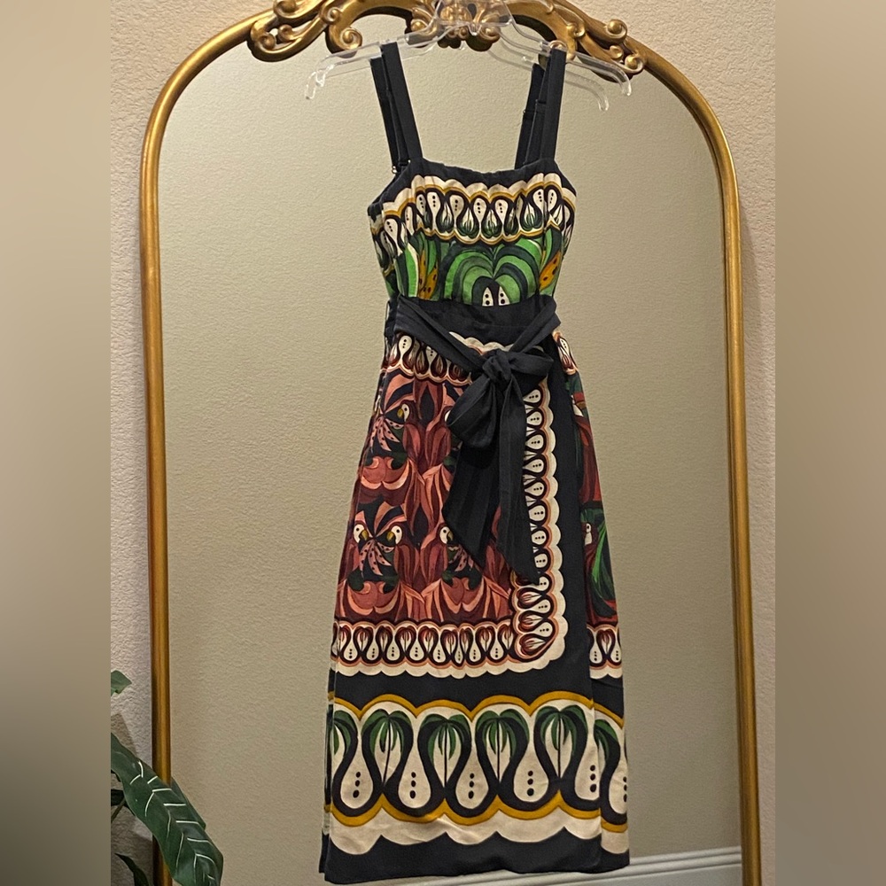 FARM Rio Coconut Tree Flow Scarf Linen Blend Midi Dress Size S - Picture 4 of 15